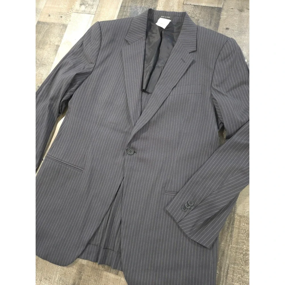 Emporio Armani Pinstripe Suit Jacket Charcoal Gray Wool Made in Italy US 42EU 52